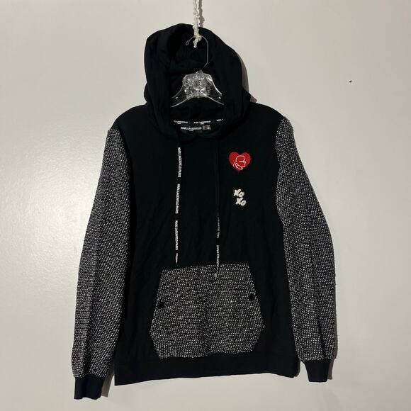 Karl Lagerfeld Embroidered Tweed Patch Black Pullover Sweatshirt Womans Size S - Picture 1 of 7